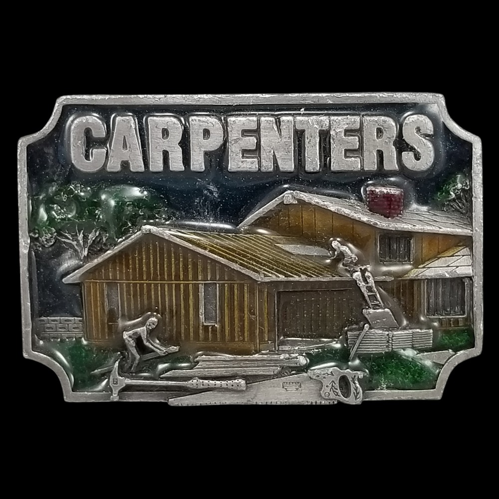 Vintage Carpenters‎ Belt Buckle F-80 Made in USA Pewter Novelty Construction